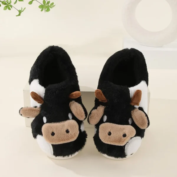 New Winter Unisex Cartoon Cow Warm Plush Slippers Couple's Indoor Non-slip House Slides Men And Women Toe Wrap Home Cotton Shoes - Image 5