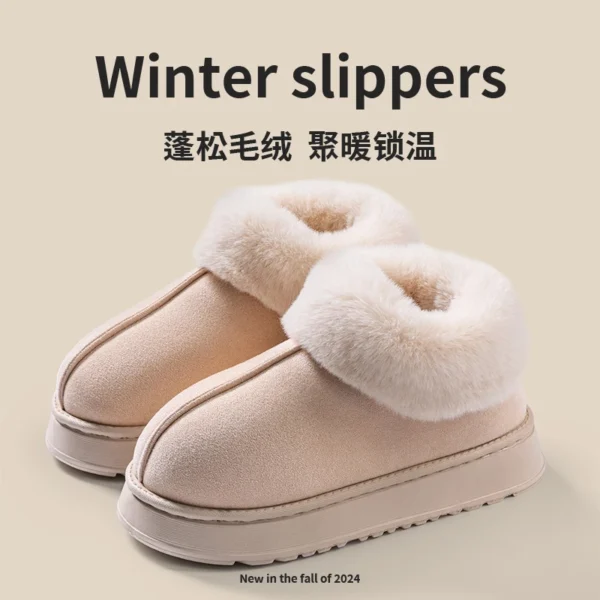 2024 High Quality of  Women's Fashion Snow Boots Fluffy Plush Faux Fur Soft Slippers Winter Indoor Comfortable Home men's Shoes - Image 7