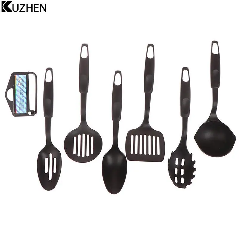 6pcs Non-stick Pan Spoon Spatula Set Kitchen Utensils Nylon Multifunction Black Shovel Spoon Soup Ladle Spatula Set