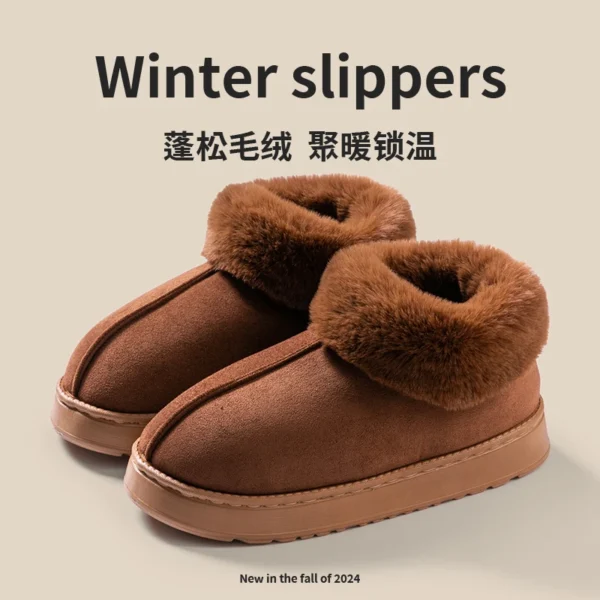 2024 High Quality of  Women's Fashion Snow Boots Fluffy Plush Faux Fur Soft Slippers Winter Indoor Comfortable Home men's Shoes - Image 10