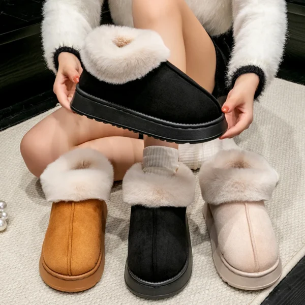 2024 High Quality of  Women's Fashion Snow Boots Fluffy Plush Faux Fur Soft Slippers Winter Indoor Comfortable Home men's Shoes - Image 4