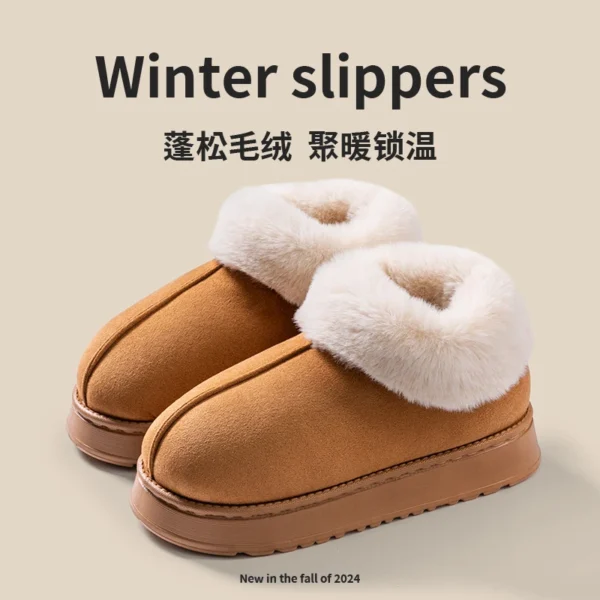 2024 High Quality of  Women's Fashion Snow Boots Fluffy Plush Faux Fur Soft Slippers Winter Indoor Comfortable Home men's Shoes - Image 9