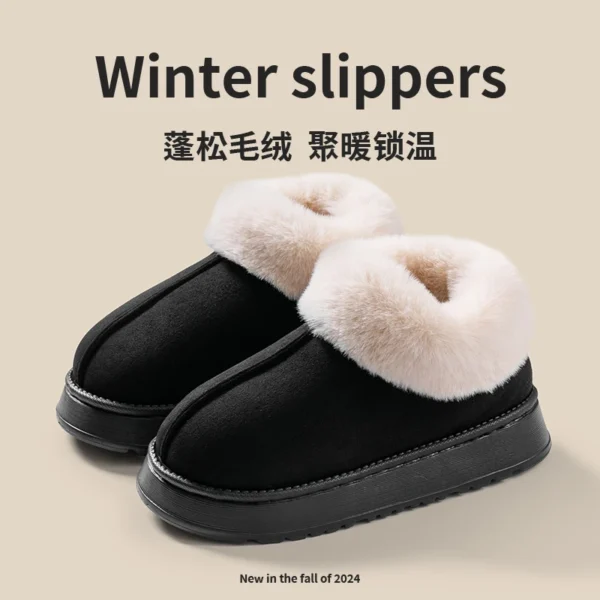 2024 High Quality of  Women's Fashion Snow Boots Fluffy Plush Faux Fur Soft Slippers Winter Indoor Comfortable Home men's Shoes - Image 8