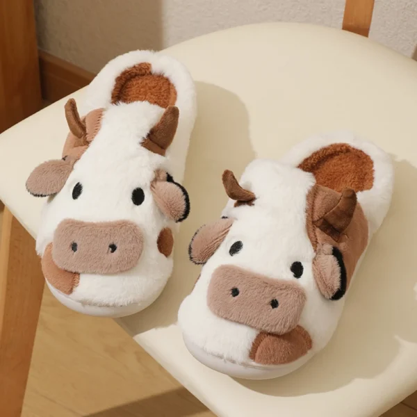 New Winter Unisex Cartoon Cow Warm Plush Slippers Couple's Indoor Non-slip House Slides Men And Women Toe Wrap Home Cotton Shoes - Image 8