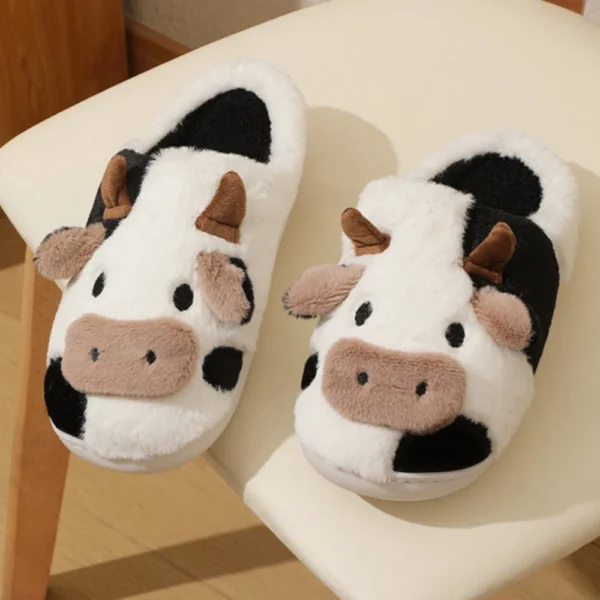 New Winter Unisex Cartoon Cow Warm Plush Slippers Couple's Indoor Non-slip House Slides Men And Women Toe Wrap Home Cotton Shoes - Image 7