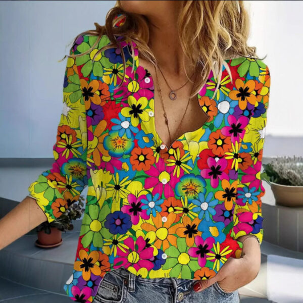 Fashion Casual Shirt Digital Printing Lapel Long Sleeve Shirt - Image 5