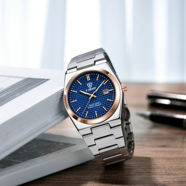 Men's Watch Quartz Simple Fashion Wrist Watch Steel Belt Waterproof Calendar Genuine Goods - Image 4