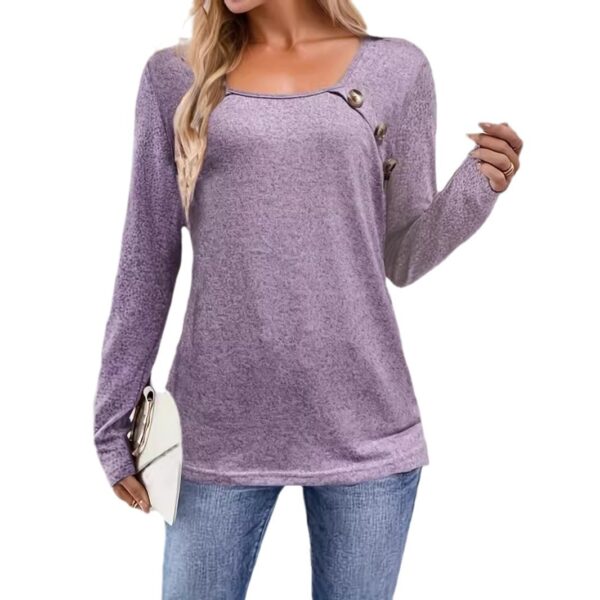 Collar Button Casual Sweater Long Sleeve T-shirt - Image 3