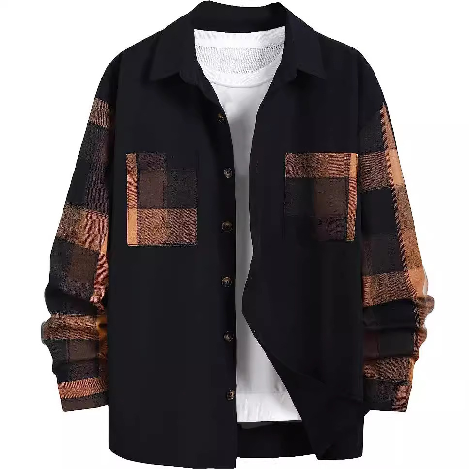 Autumn New Plaid Colorblock Long Sleeve Men’s Casual Shirt