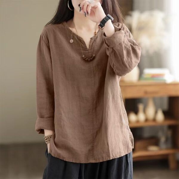 Retro Casual Loose Long Sleeve Split Women's Shirt - Image 3