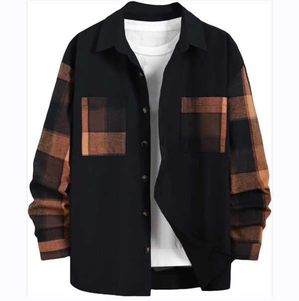 Autumn New Plaid Colorblock Long Sleeve Men's Casual Shirt - Image 2