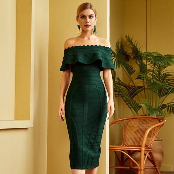Women Green Off Shoulder Bandage Dress Party Dresses - Image 4