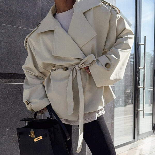 Loose Waistband Long Sleeve Trench Coat Casual Jacket - Image 3