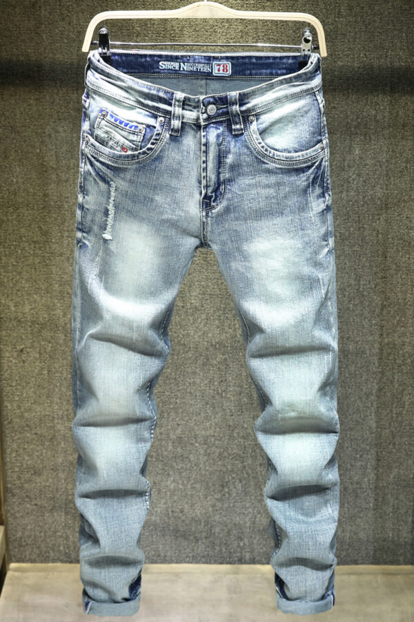 Light Blue Ripped Jeans For Men - Image 6