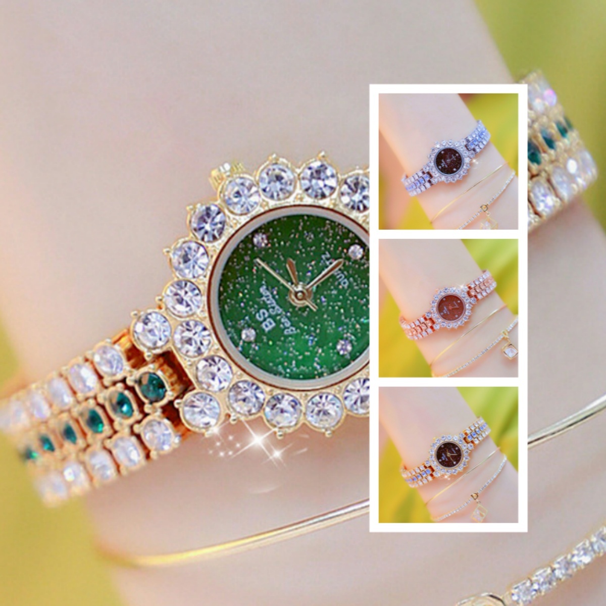 Multicolor Temperament Women’s Fashion Quartz Watch Luxury Stainless Steel Analog WristWatch Ladies Watch Women Dress Bracelet Set Clock