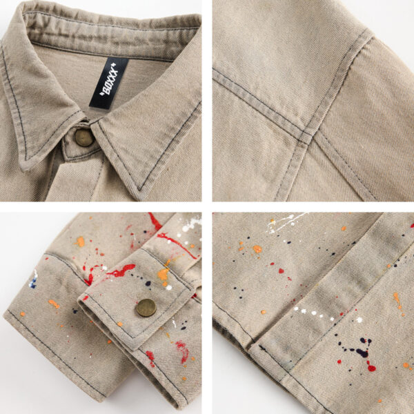 Splash-ink Washed Denim Loose Shirt - Image 4