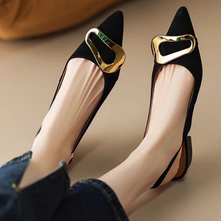 French Retro Metal Buckle Women’s Flat-heeled Shoes