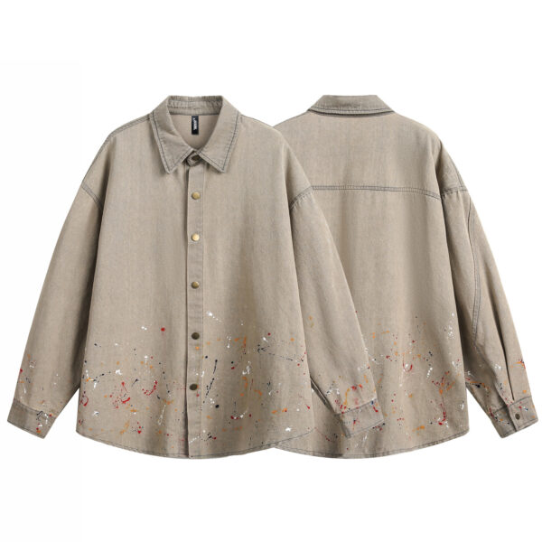 Splash-ink Washed Denim Loose Shirt - Image 3