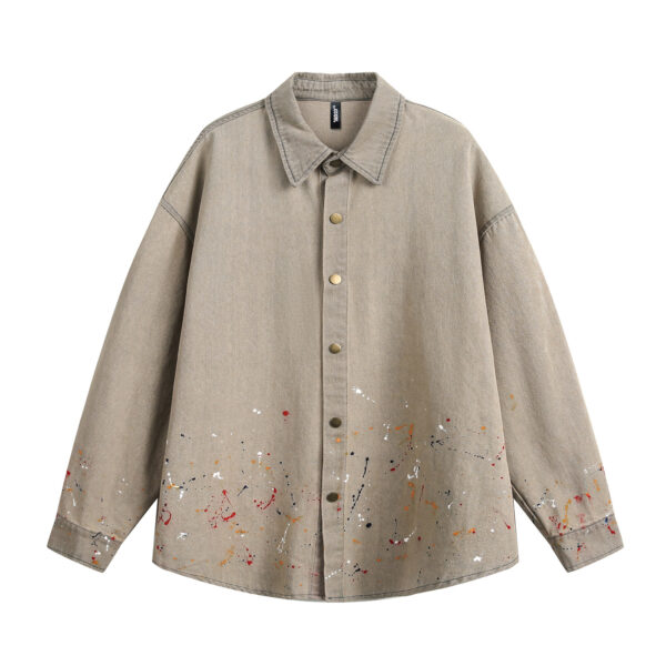 Splash-ink Washed Denim Loose Shirt - Image 6