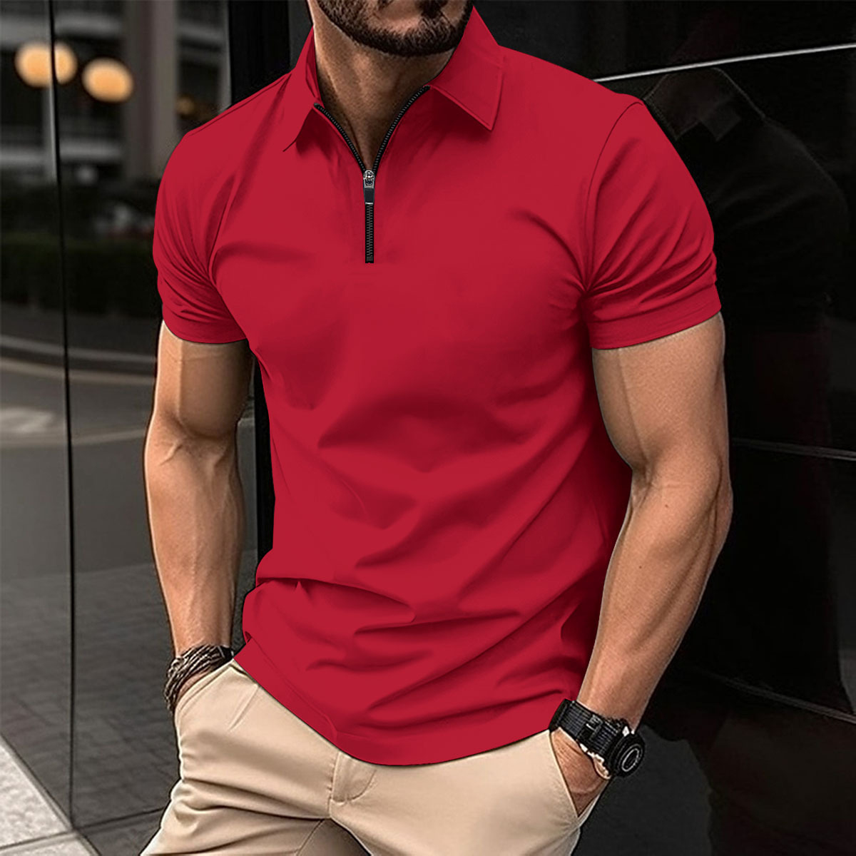 Summer Zipper Solid Color Men’s Sports Top