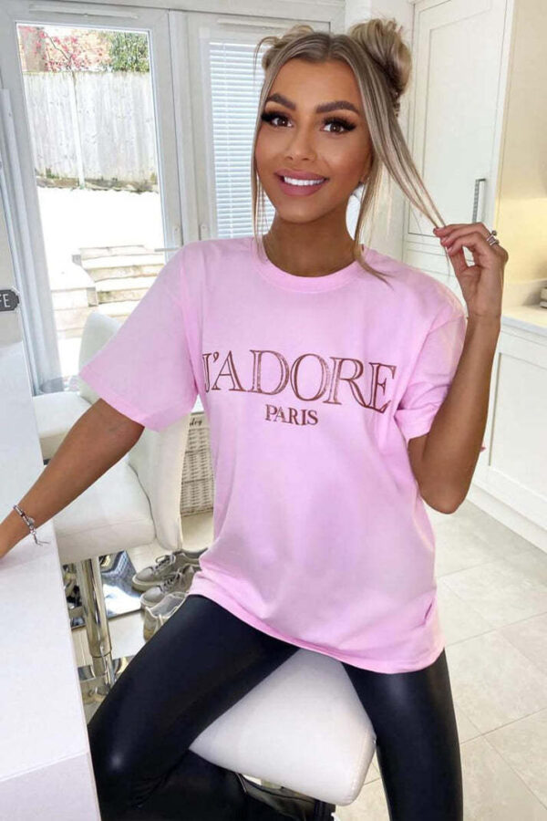 Ladies Oversized J' Adore Paris Short Sleeves T Shirt Top - Image 7