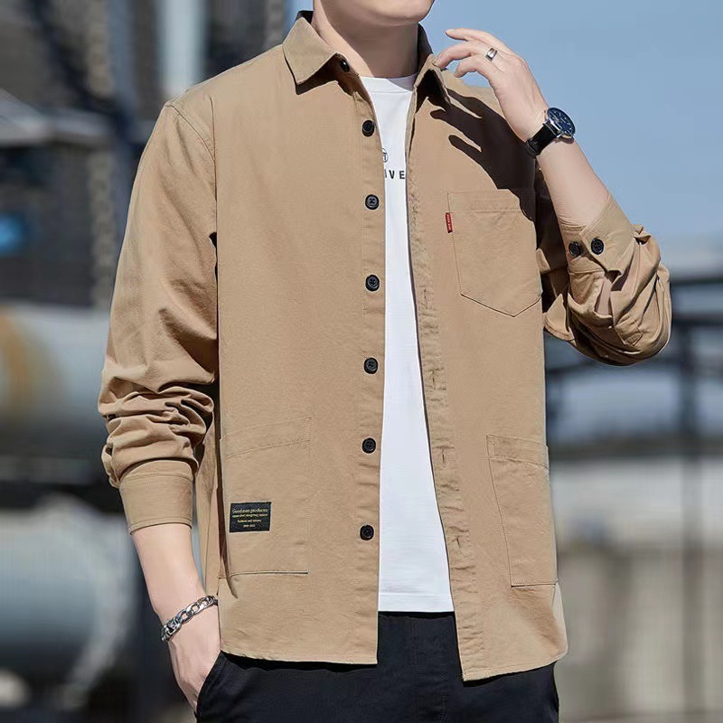 Casual Lapel Long Sleeve Shirt With Pockets Spring And Autumn Jacket Shirt Men’s Tops