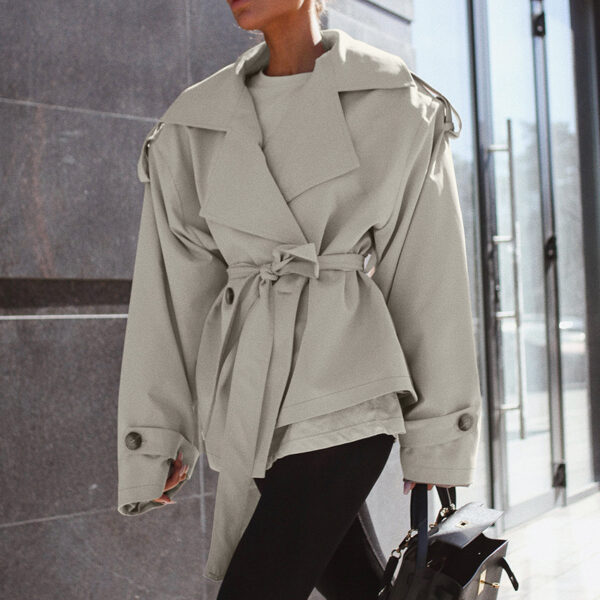 Loose Waistband Long Sleeve Trench Coat Casual Jacket - Image 5