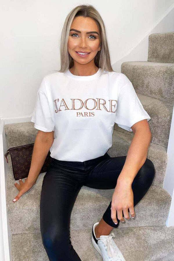 Ladies Oversized J' Adore Paris Short Sleeves T Shirt Top - Image 8