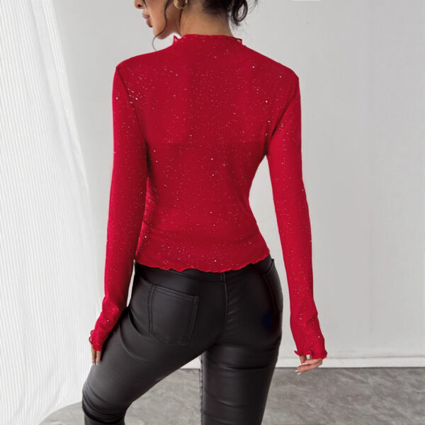 European And American Sequined Top Women's Slim-fit Long-sleeved Shiny Bling Commuter Top - Image 2