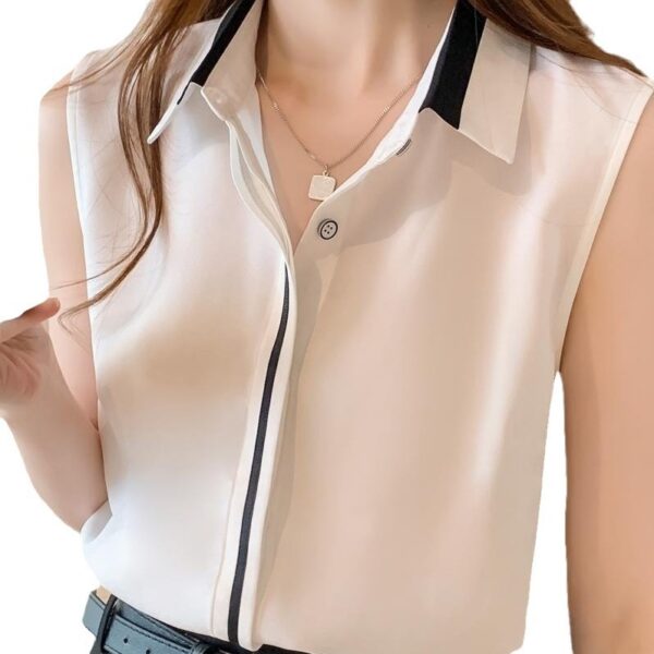 Contrast Color Waistcoat Shirt Women's Outer Wear Shirt Sleeveless Chiffon Comfort And Casual Top - Image 5