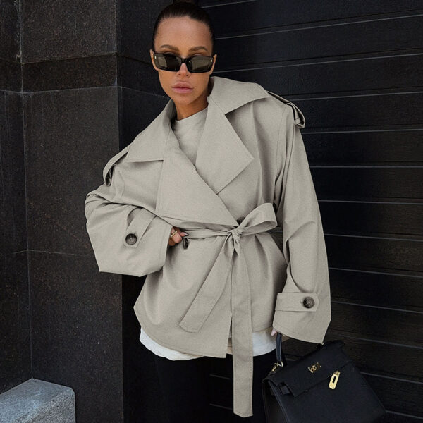 Loose Waistband Long Sleeve Trench Coat Casual Jacket - Image 6
